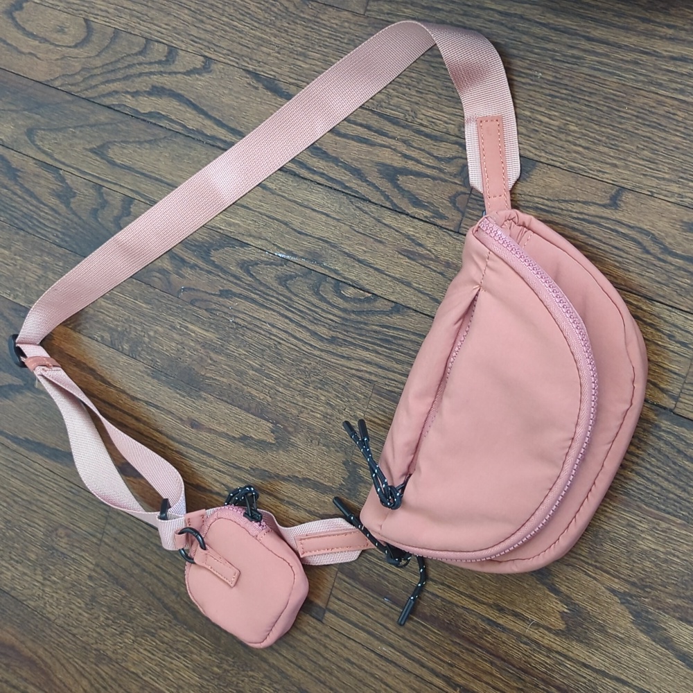 Pink puffy crossbody bag with detatachls coin purse